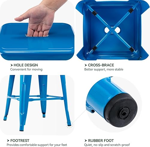 Miniatura 5 de Vogue Furniture Direct - Taburetes de metal de 24 pulgadas para bar, taburetes alto para encimera sin respaldo, apilables para interior y exterior