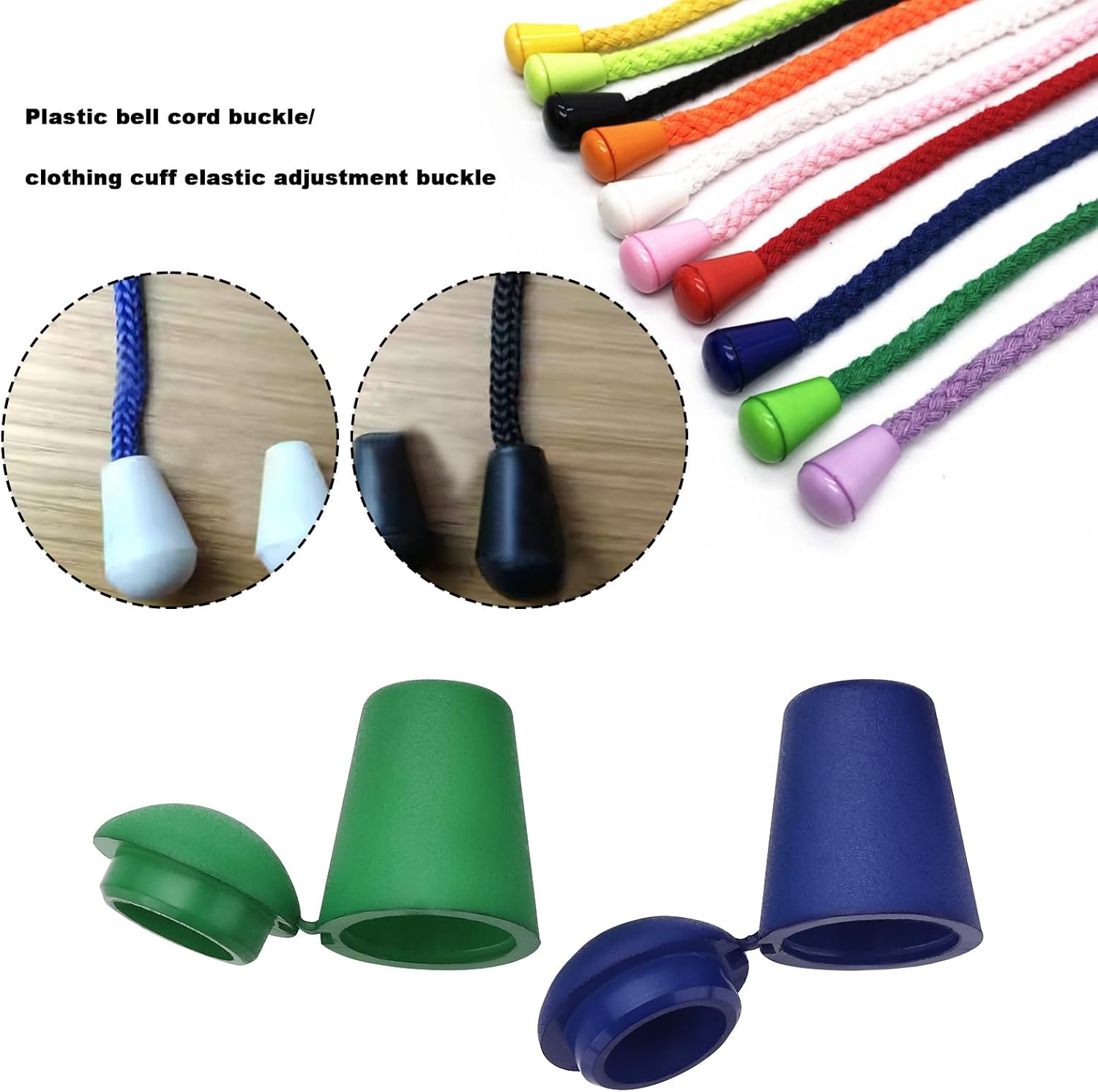 65pcs Bell End Stopper with Locking Lid Cord Stopper Bell Shaped Cord Rope Lock for DIY Craft Secure Drawstrings Bags Clothing Polychromatic Combination