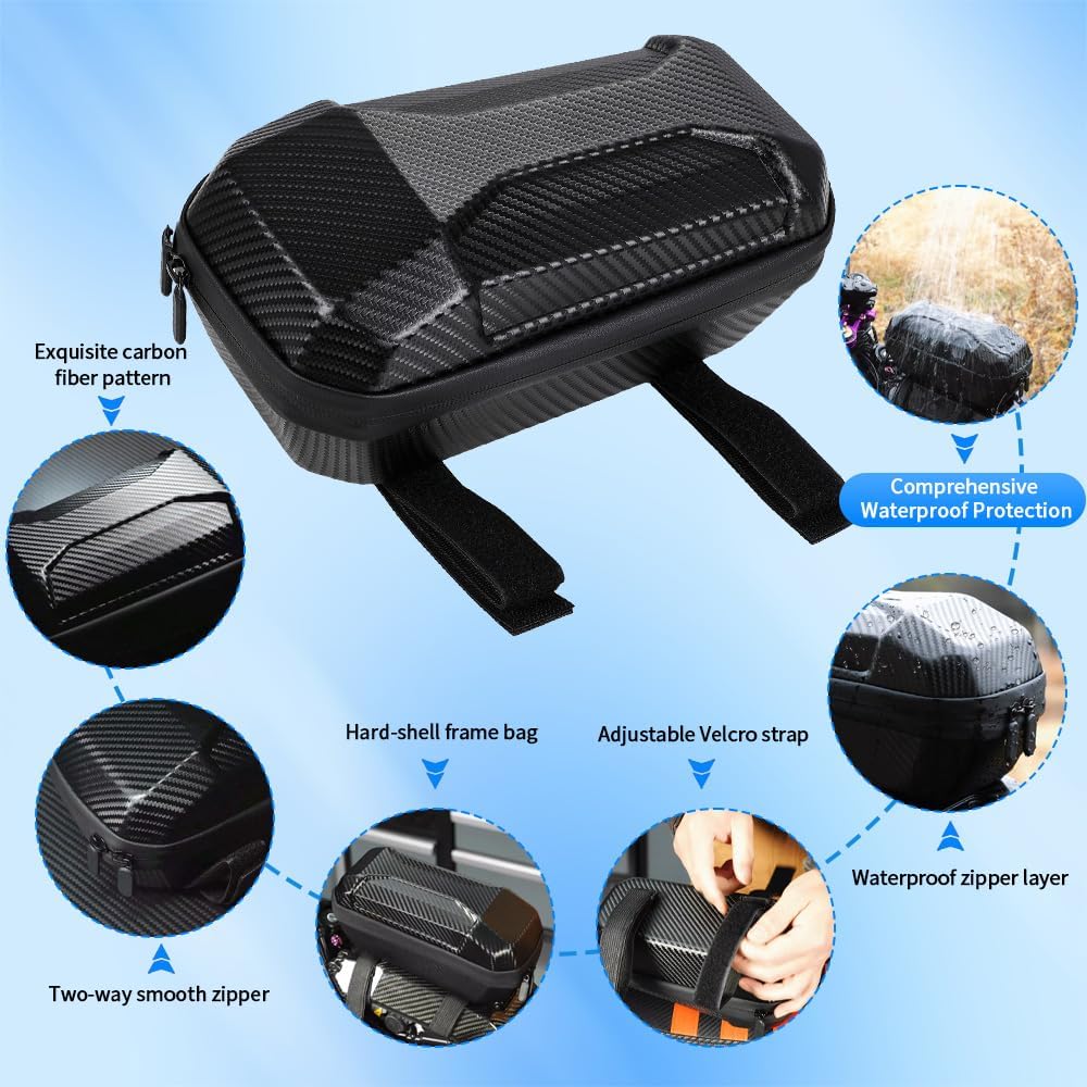 Ebike Frame Storage Bag,Hard-Shell Carbon Fiber Texture E Bike Phone Pouch Bag Universal for Electric Dirt Bikes like Surron Light Bee X S/X160/X260/Talaria X3 MX3 MX4 MX5/E Ride Pro/Tuttio Soleil01