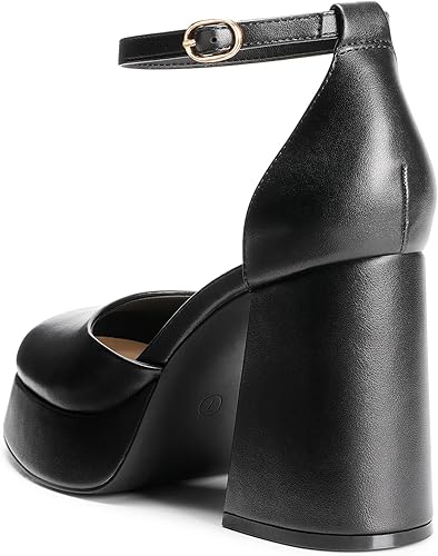 Miniatura 3 de DREAM PAIRS Zapatos de tacón alto con plataforma gruesa para mujer, puntera cerrada, correa al tobillo, para boda, fiesta, zapatos de tacón