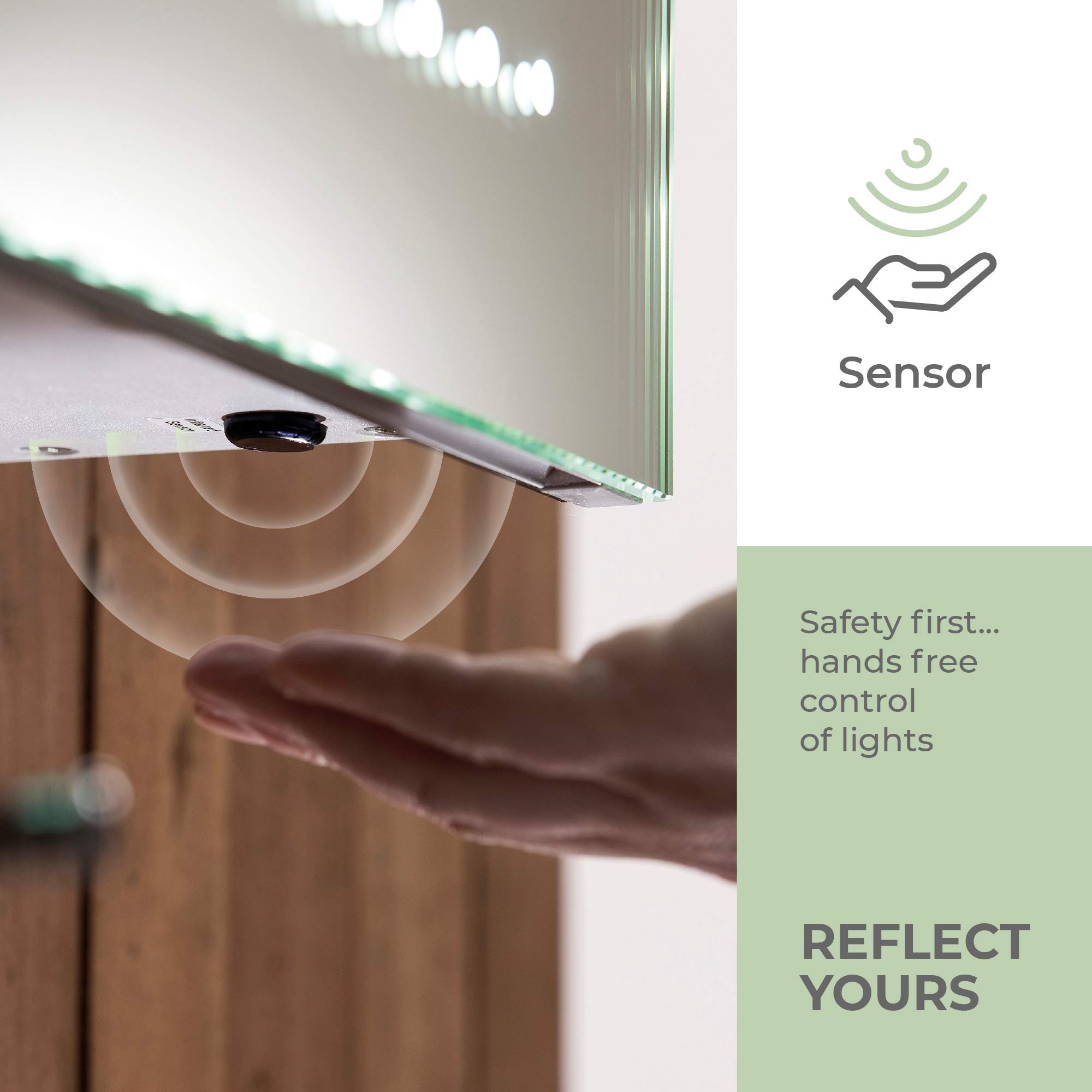 Neue Design Illuminated Bathroom Mirror Bluetooth Speakers Concealed Demister Shaver