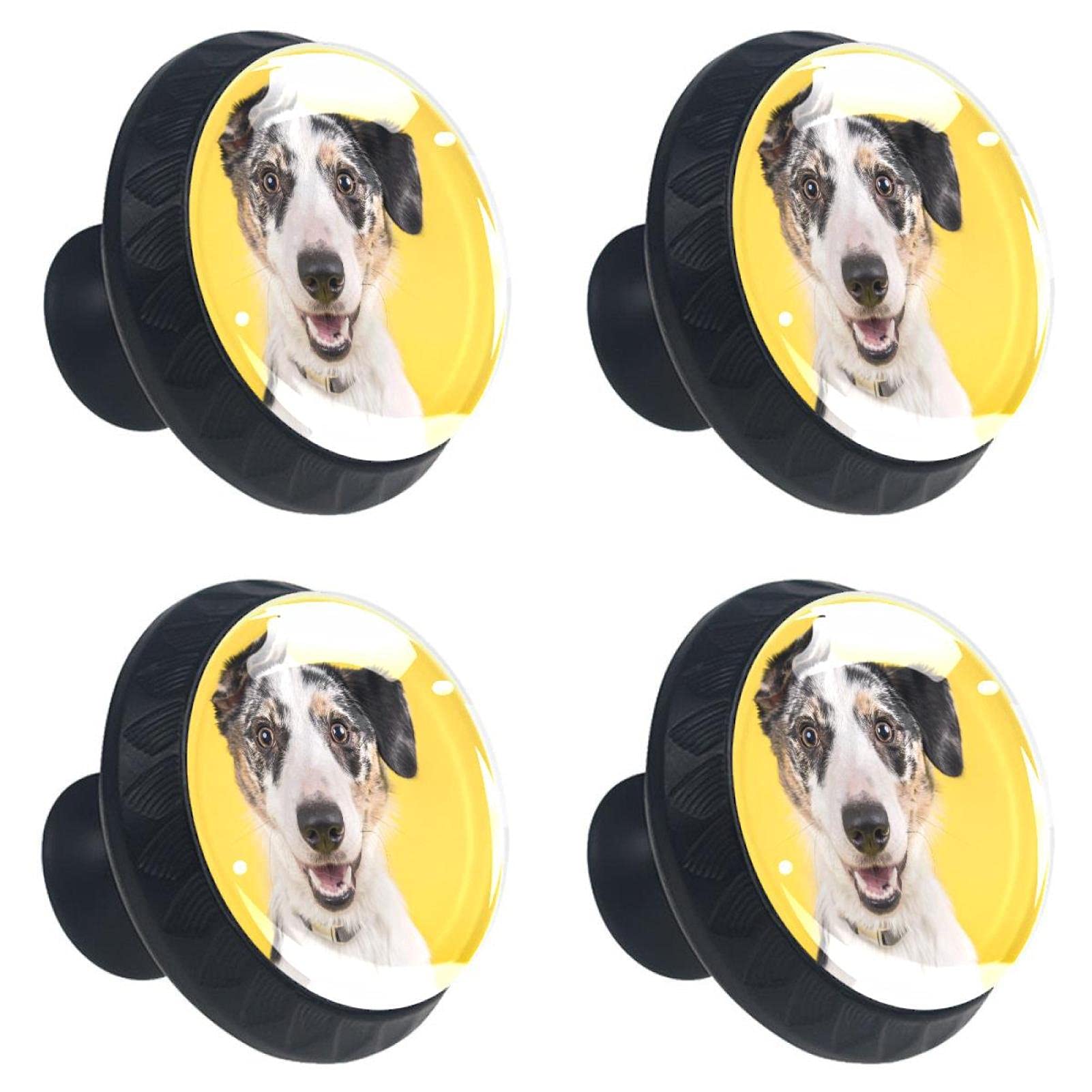 Boutons de placard chien blanc jaune en verre lot de 4 pour chambre d'enfant
