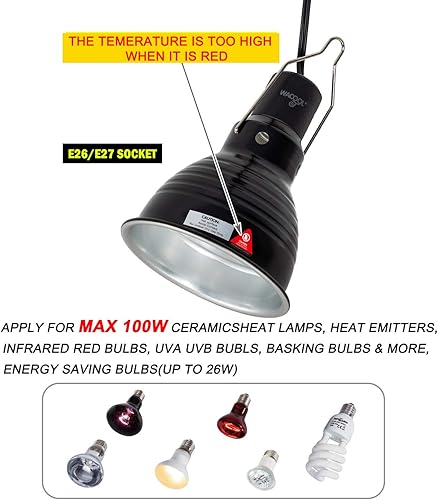 Miniatura 2 de WACOOL Paquete de 2 lámparas de reptiles y termómetro, lámpara de cúpula de reptil de reflexión óptica, lámparas de calor de reptiles y medidor