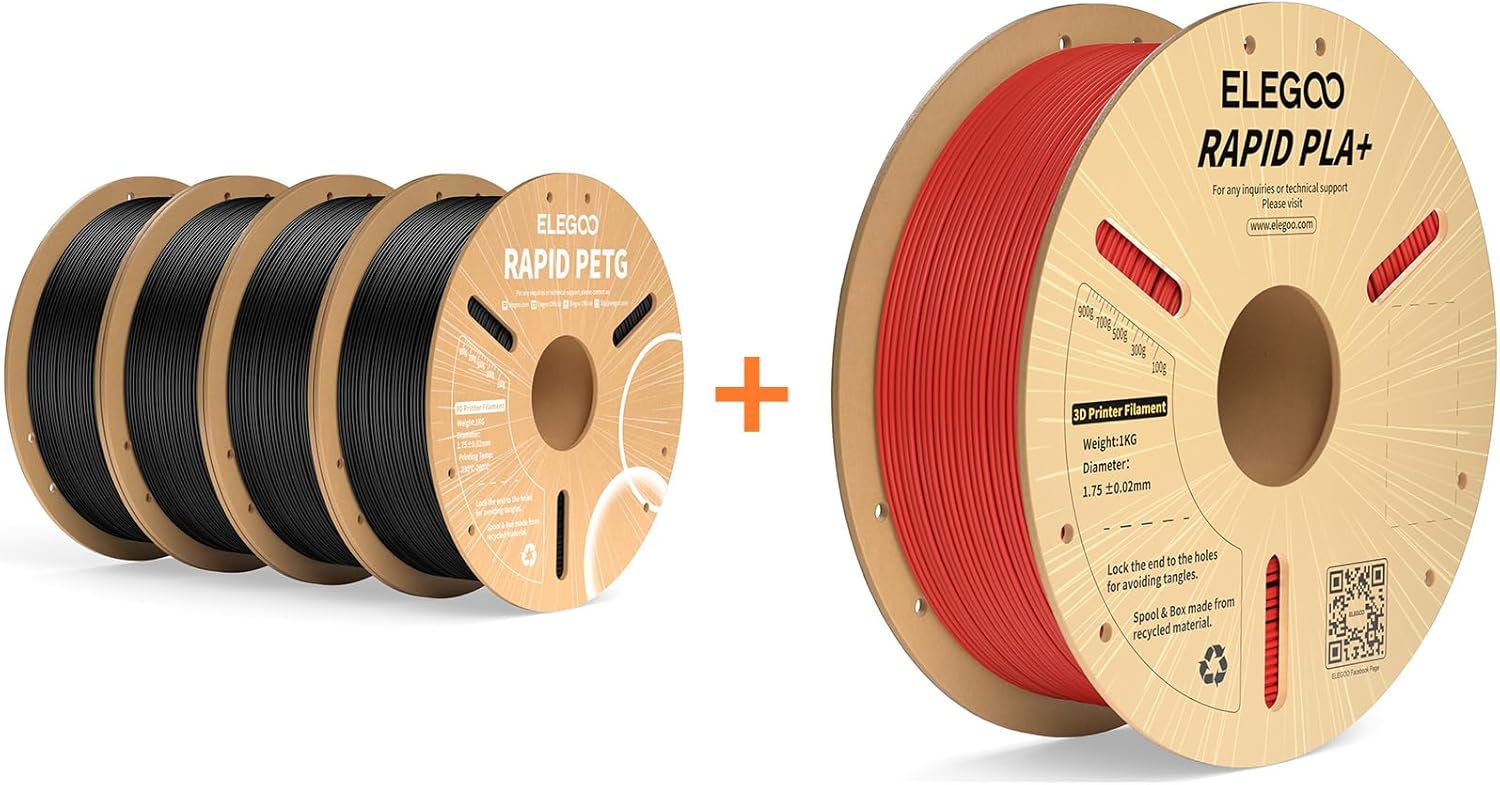 Rapid PETG Filament Black 4KG & Rapid PLA Plus Filament Red 1KG