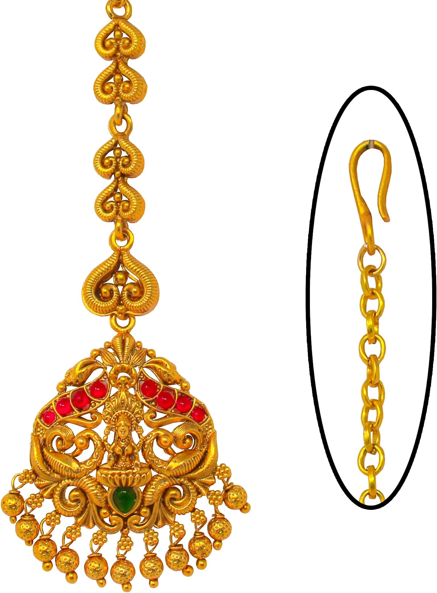 Nagneshi Art Traditional Gold-Plated Maang Tikka with Lakshmi Design | Bridal & Festive Hair Accessory 16190