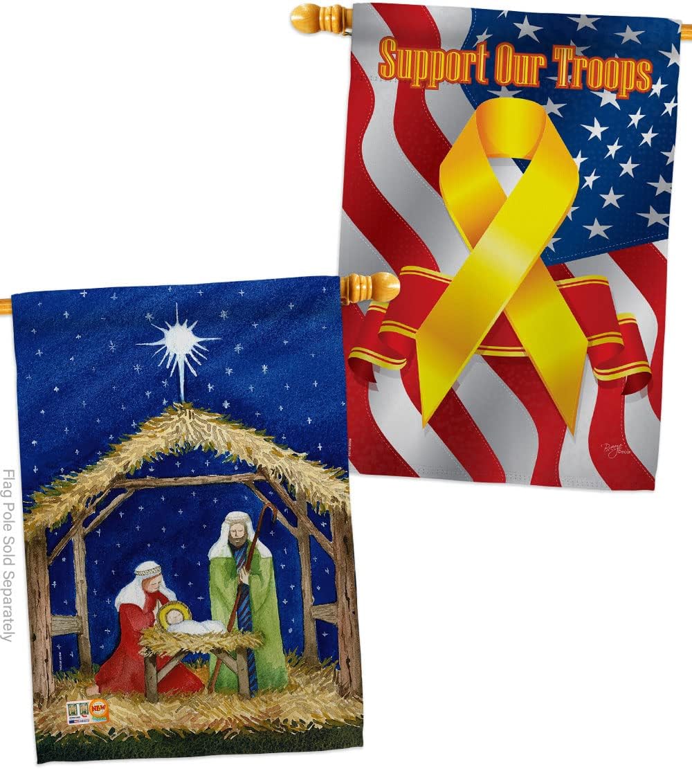 Nativity of Jesus House Flags Pack Wintertime Three King Religious Holy Family Season Christian Support Our Troops Small Decorative Gift Yard Banner Made In USA 28 X 40