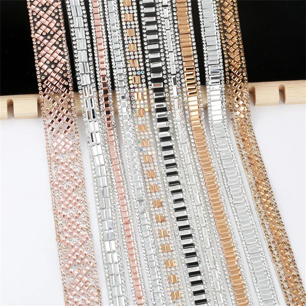 Generic Hotfix Rhinestone Tape Trim Glitter Glass Rhinestone Banding Ribbon Trim Iron On Garments Shoes 13cm-Peach 5yards