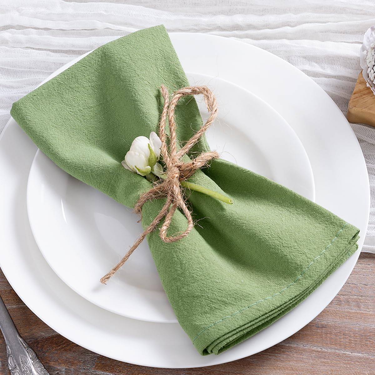 MLMC Sage Green Cotton Linen Napkins Rustic Soft Stonewashed Dinner Napkins Set of 8 17"x17" for Spring Wedding Party Baby Shower Everyday Use — image 1