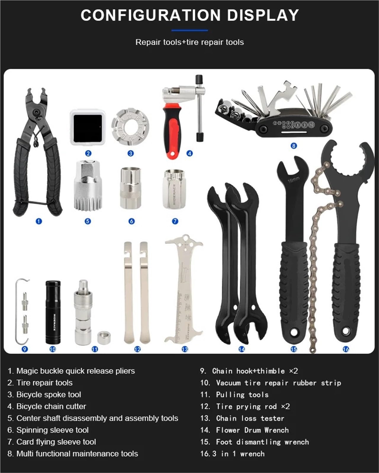 Generico Set di Attrezzi for Riparazione Bici Kit di Riparazione Pneumatici MTB con Strisce di Gomma Antiforatura