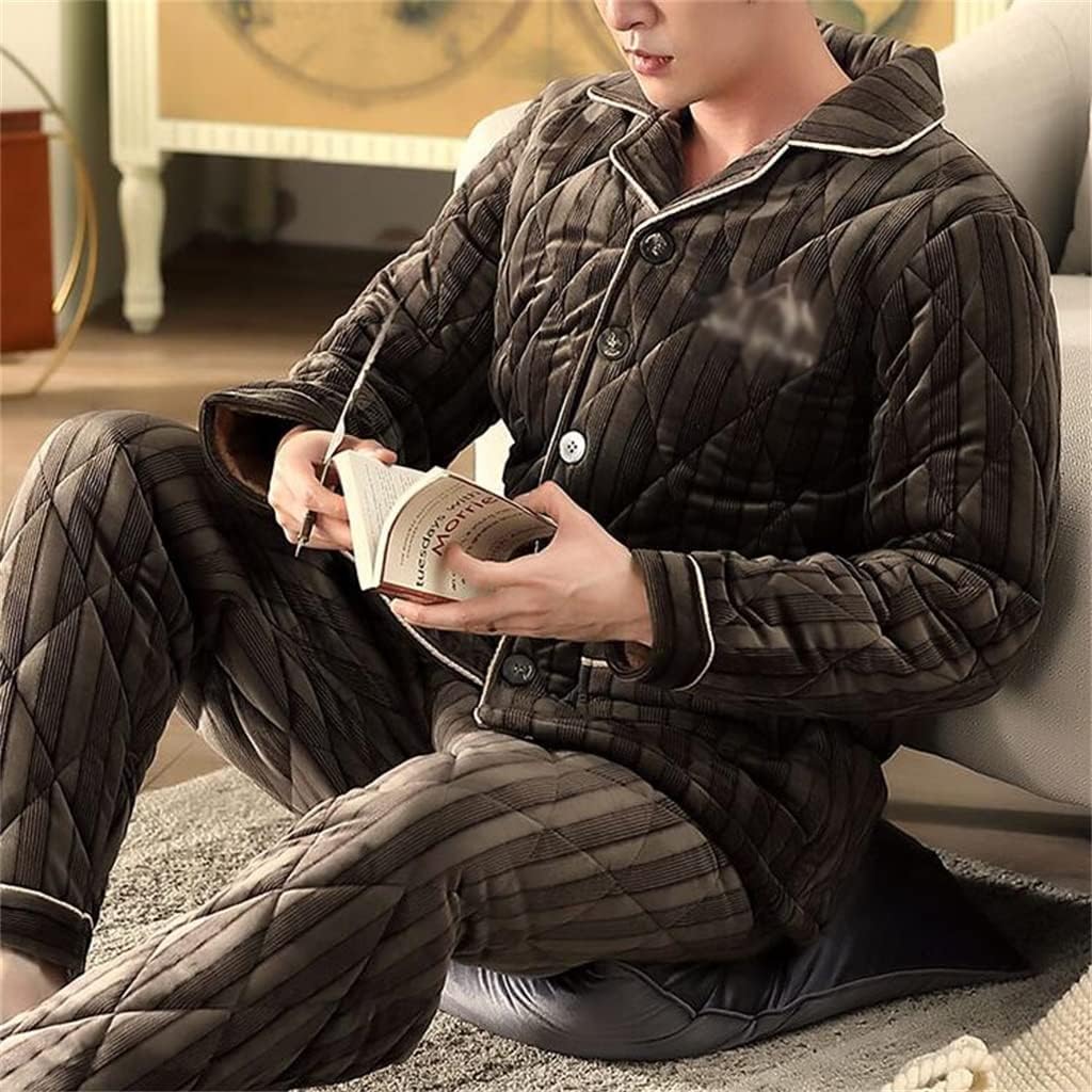 Quilted Homewear Casual Men's Pajamas Winter Thick Cotton Suit