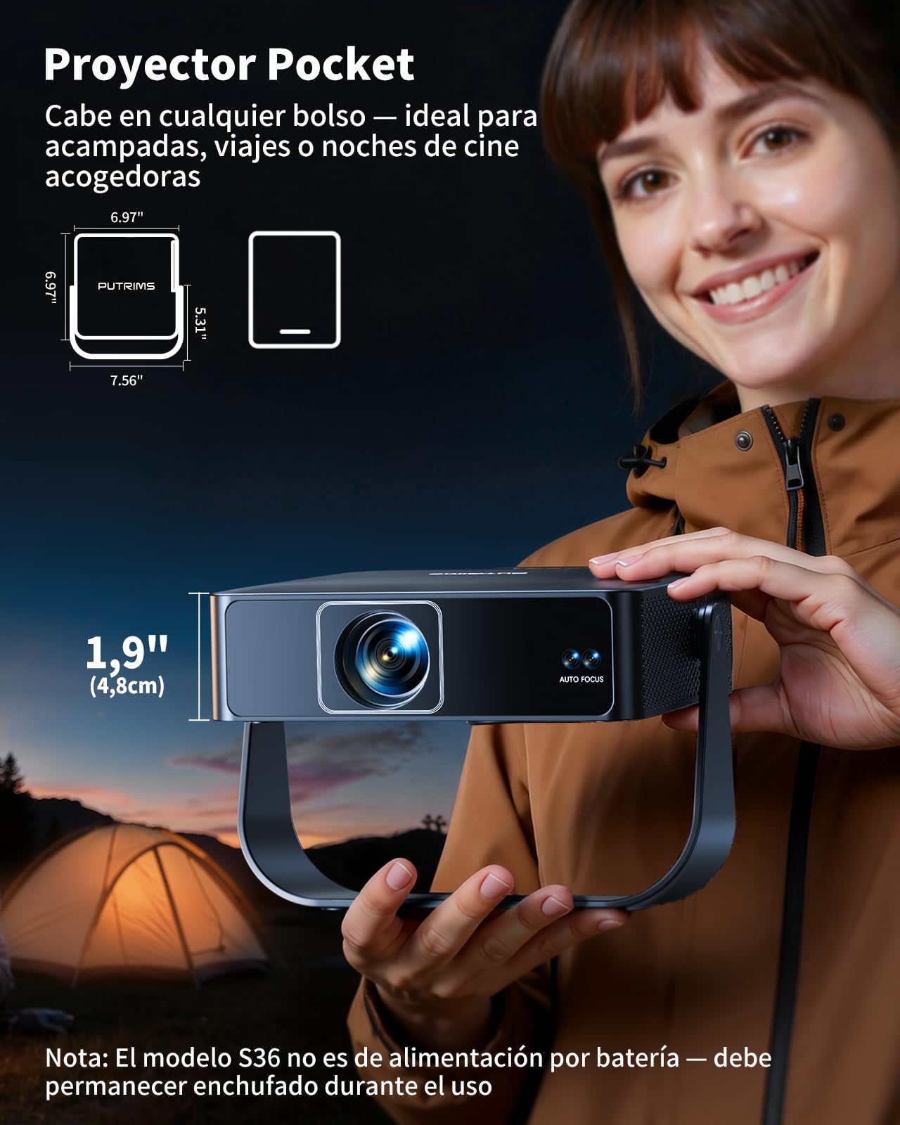 Proyector 4K【Netflix Ready+TV Directo】 Proyector Portatil App Integrada Auto Focus/Keystone 1080P FHD Nativo con HDR10, Giro 330° WiFi Bluetooth Mini Proyectors Projector Cine en Casa/Exterior/HDMI