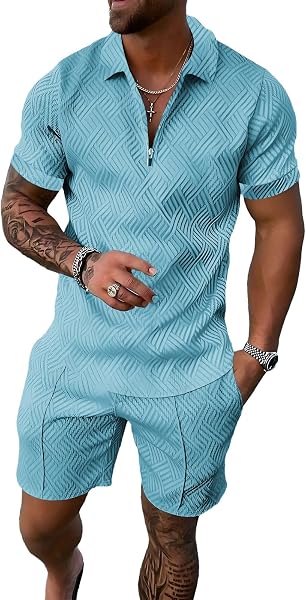 amropi Homme Survêtement de Sport T-Shirt à Manches Courtes Fermeture éclair et Short Ensemble - 5