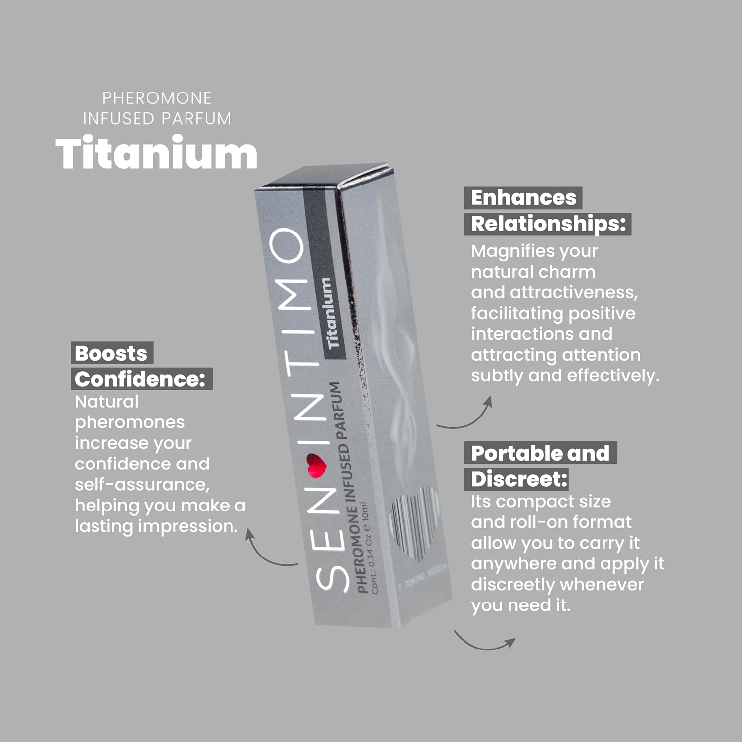 Sen Intimo Pheromone Infused Perfume for Men - Titanium Edition - High-Concentration Rollerball Scent to Attract Women, Travel Size 10ml