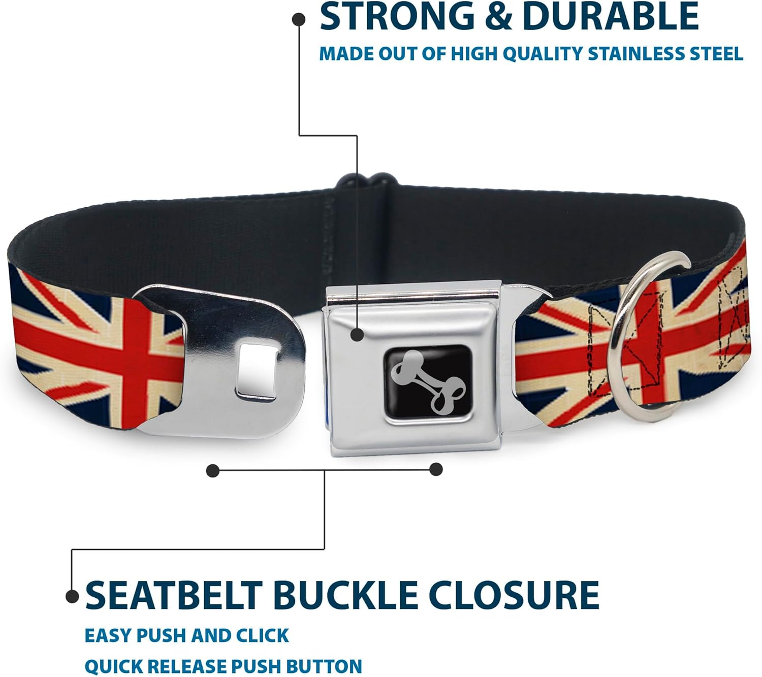 Buckle-Down Seatbelt Buckle Dog Collar - Vintage United Kingdom Flags - 1" Wide - Fits 11-17" Neck - Medium