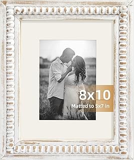 White 8x10 Picture Frame with Mat for Displays 8x10 and 5x7 Photos, Farm...