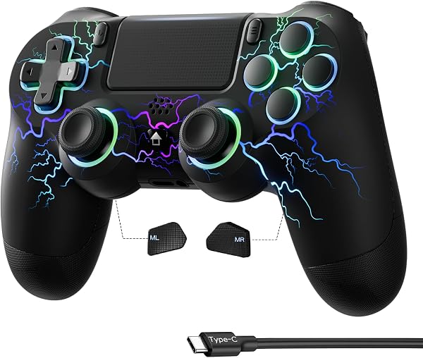 ECHTPower Mando para PS4, Upgrade Mando Bluetooth para PS4/PC, Type-C Puerto, Hall Joystick, Botones Traseros, 1000mAH Batería, Turbo, Vibración, Giroscopio, Diesño Ergonómico Antideslizante - 1