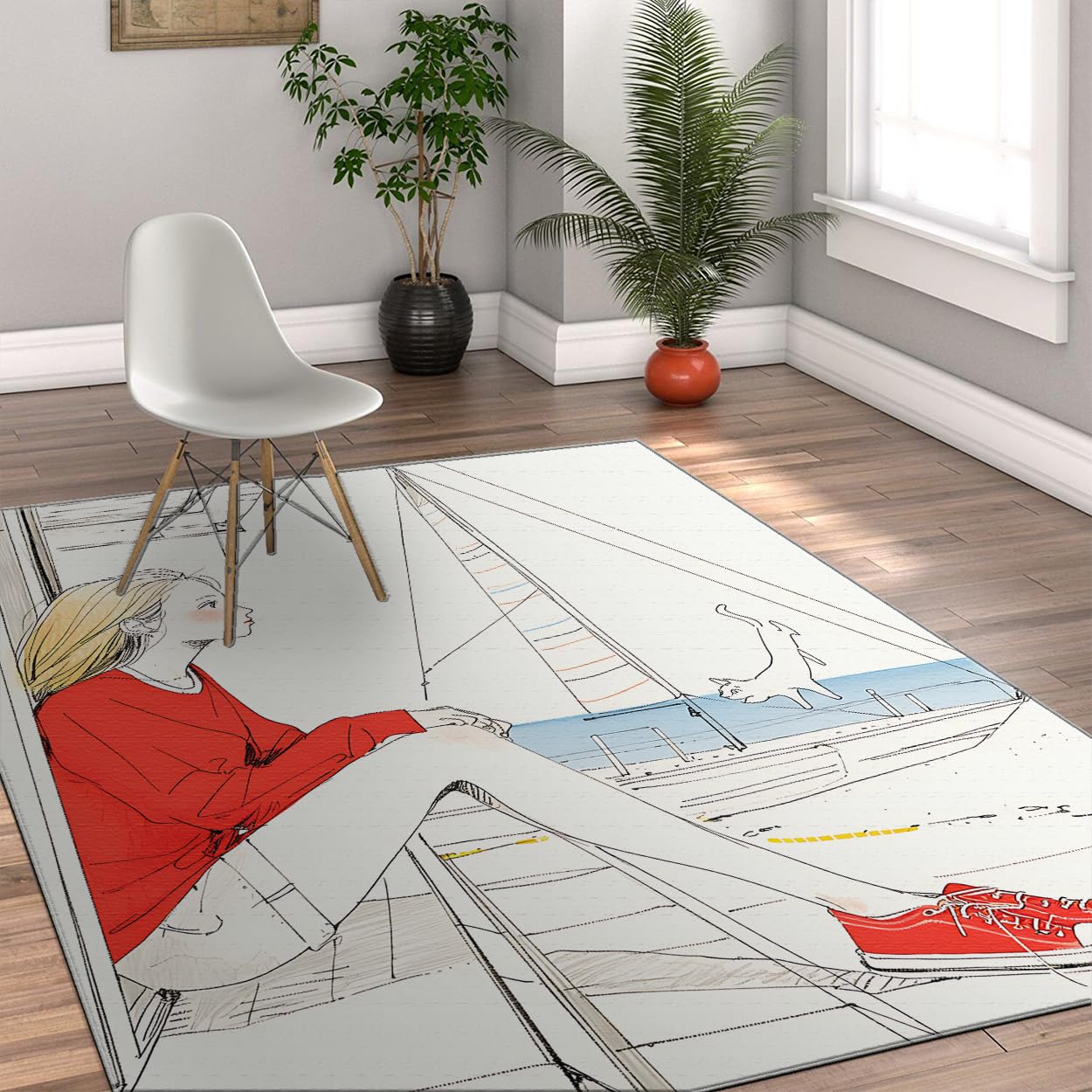 Tapis de chambre pour femmes et chats au motif voilier antidérapant