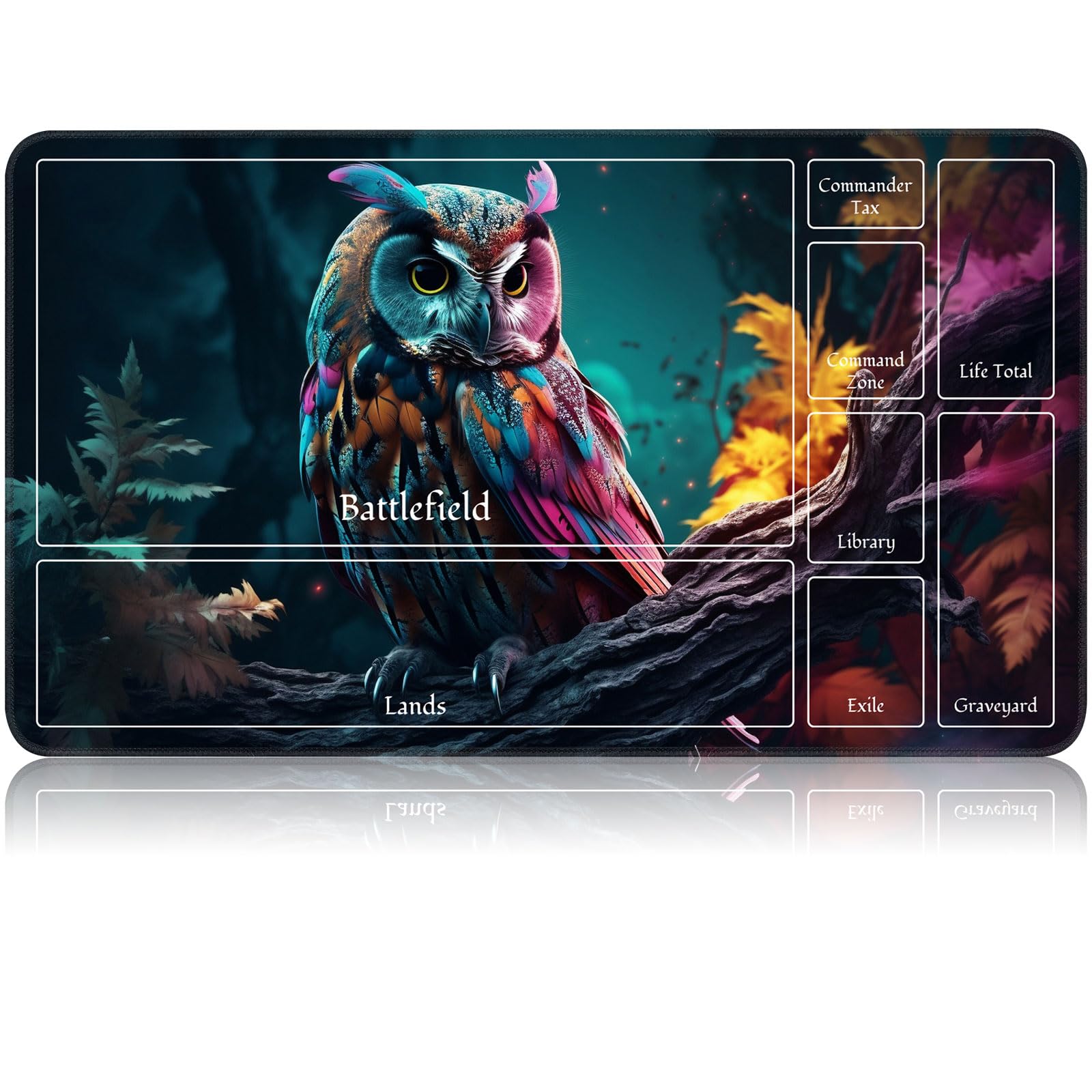 for MTG Game Playmat, for Magic TCG Rubber Play mat,Tabletop Card Playmats with Smooth Surface,Trading Card Inked Game Mat with New Zones,Battle Game,Art Owl