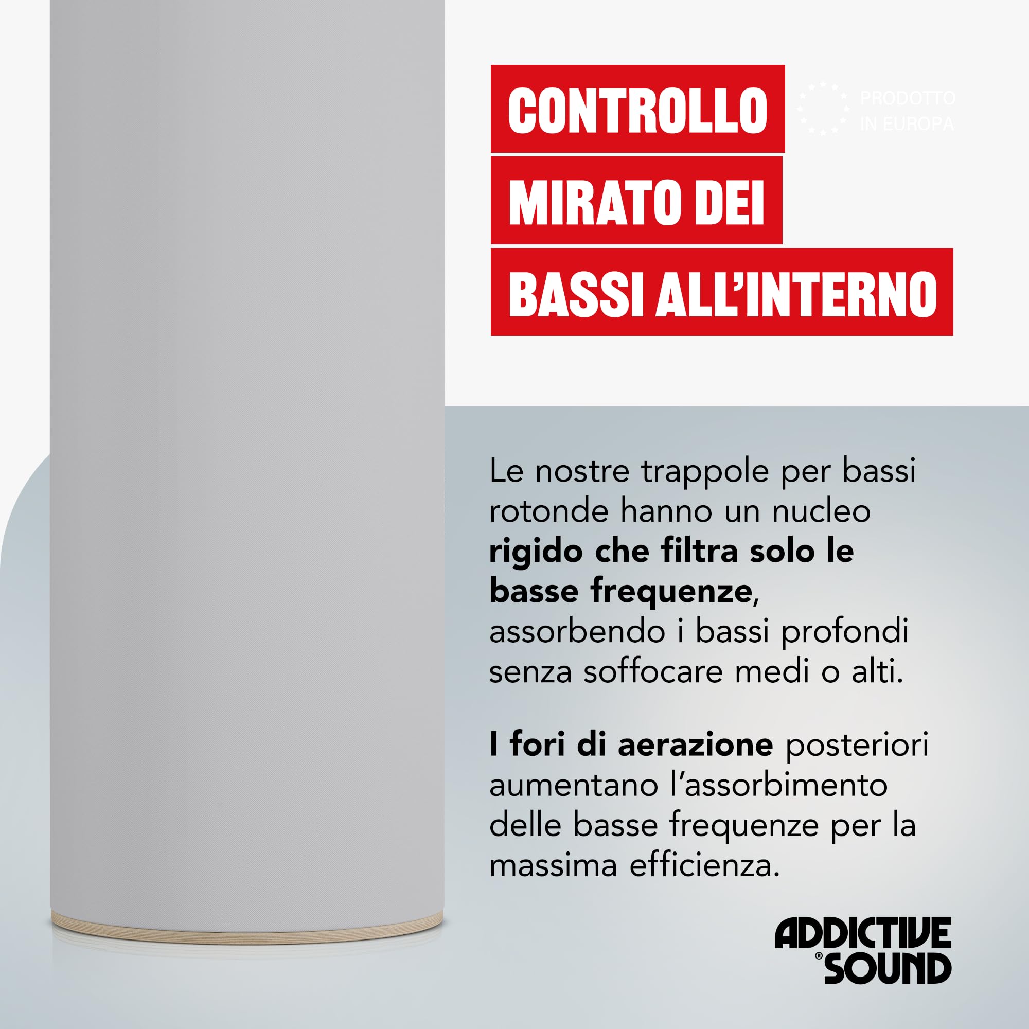 Addictive Sound Bass Trap Cilindrico Standard - Trappola Bassi Studio - Lana Acustica Specializzata 80-210 Hz - Produzione UE - Impilabile - Garanzia 36 Mesi - 98cm, Nero