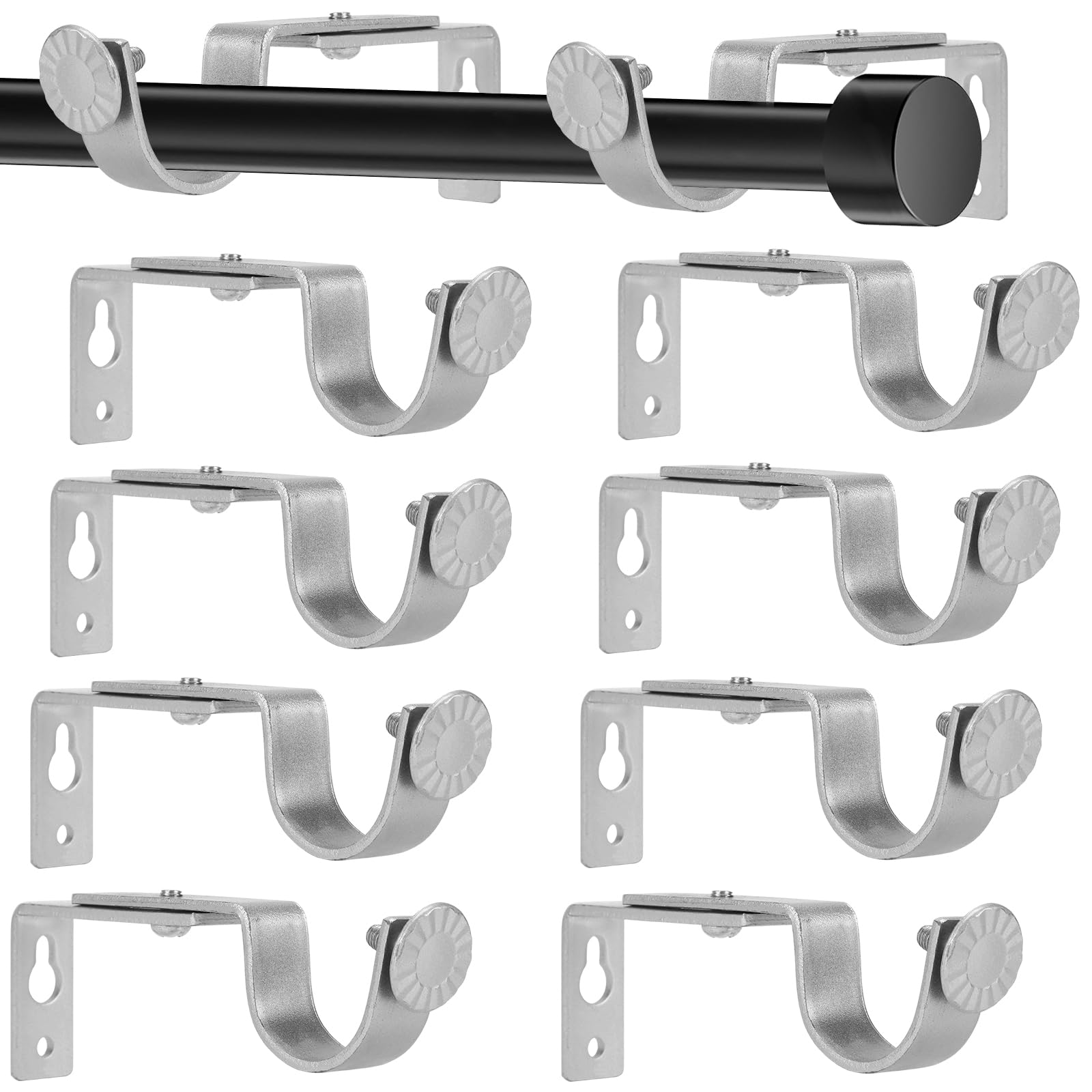CHEUNGR 10 Pcs Curtain Pole Brackets, Adjustable Curtain Bracket for 26-28mm Poles, Metal Curtains Rod Holders for Bedroom, Office, Bathrooms, Silver
