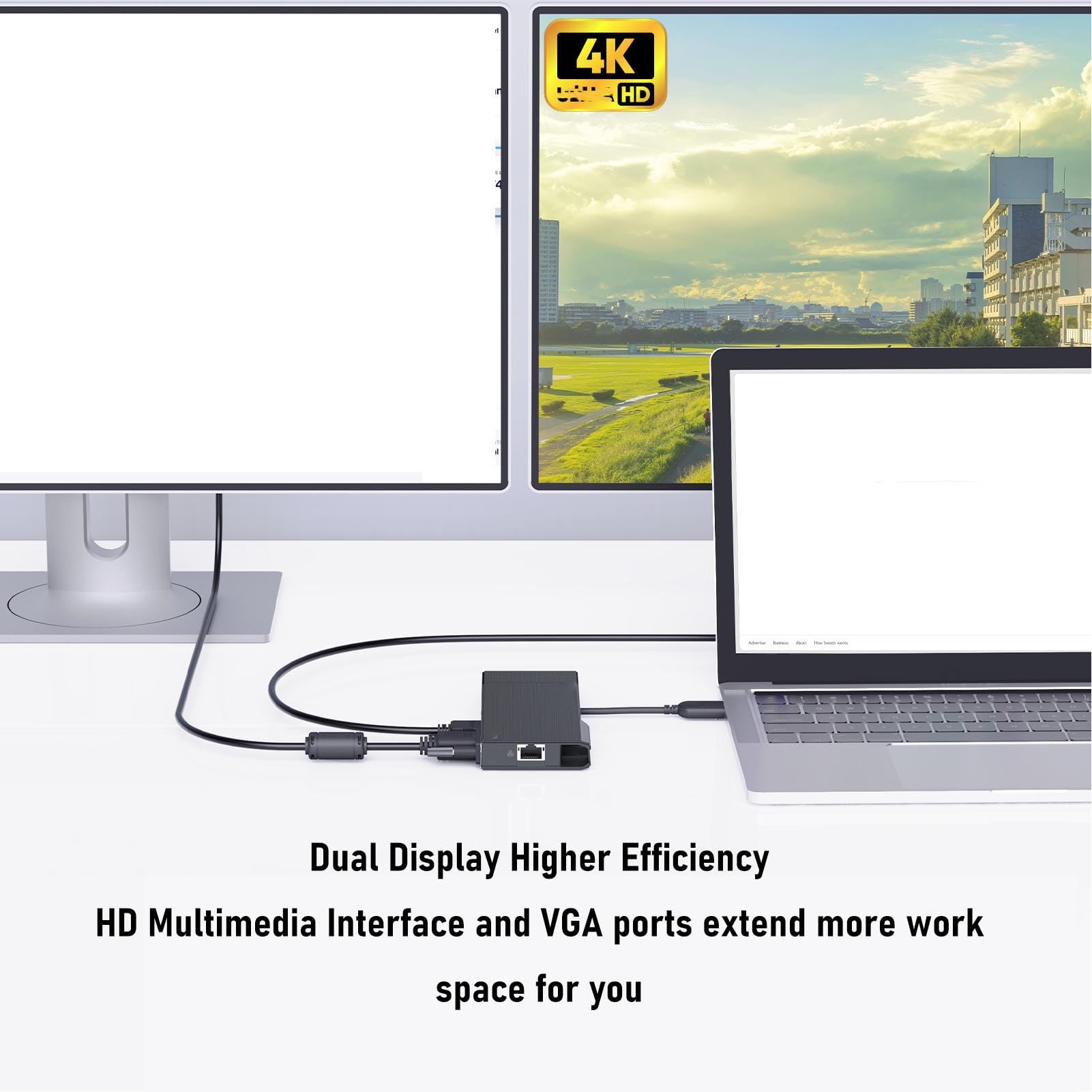 USB C HUB 9 en 1 Estación de Acoplamiento de Pantalla Dual, Adaptador de Múltiples Portátiles con Puerto RJ45 VGA, Interfaz Multimedia 4K HD, Ethernet, 2 X USB3.0, para, OS X
