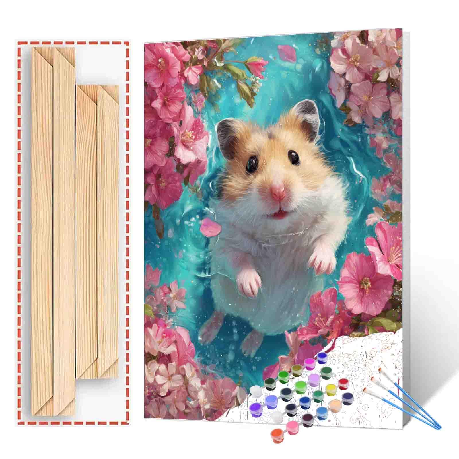 Hamster Paint by Numbers Kit for Adults & Kids Ages 8-12,Animal Swimming Paint by Number on Canvas Easy to Paint for Beginner Watercolors Acrylic Paintwork Home Wall Decor 16"x20" (DIY Frame)