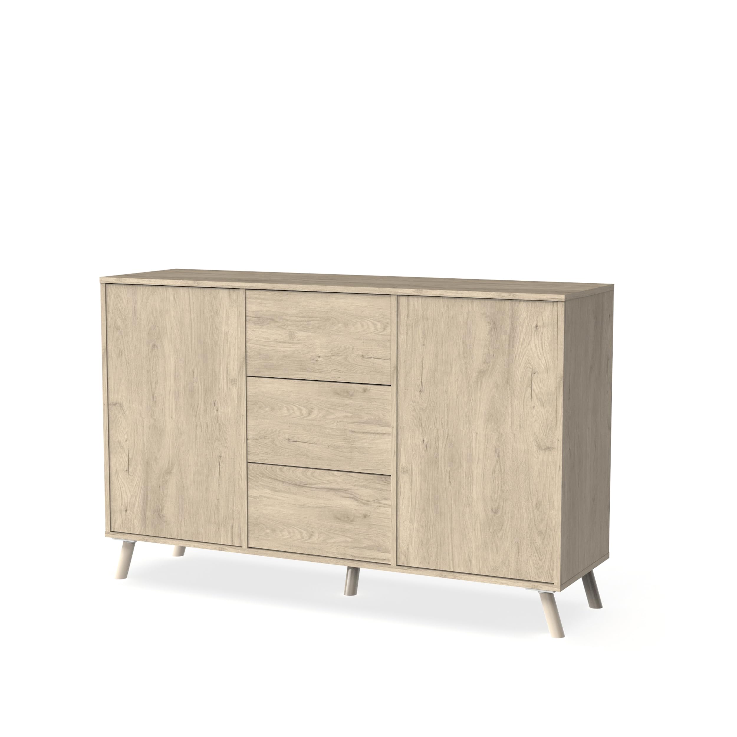 MUEBLES PITARCH | Aparador Salón Comedor, Buffet, Mueble Auxiliar, 2 Puertas y 3 Cajones, Roble Aurora, 89x140x40cm, Despensa, Cocina, Despacho, Tirador Push o Pulsador, Moderno, Nórdico, Modelo Oslo