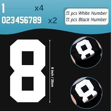 Zonon 22 Pcs Iron on Numbers for Jersey 0-9,Black, White,8 Inch | Heat Transfer for Team Uniform Sports, Vinyl Jersey Numbers, Easy Household Iron Application, Durable Washable Material