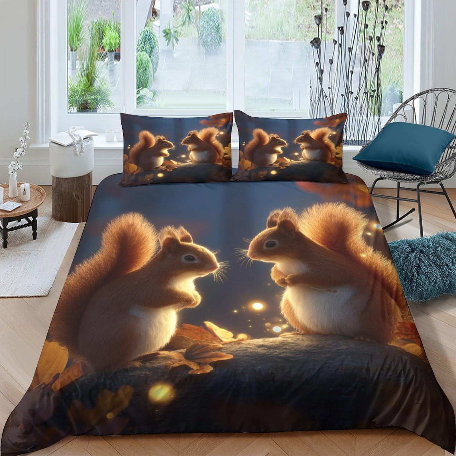 Ctjqhvkz Style-2 3D Printed Squirrel Forest Fitted Sheet Microfiber Soft Brown Woodland Mattress Cover For Bedroom Dorm Mattress Protection Decor Single（135X200cm）