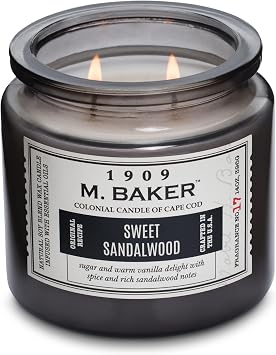 Colonial Candle M Baker 14 Oz Sweet Sandalwood Scented Jar Candle Natural Soy Wax Blend