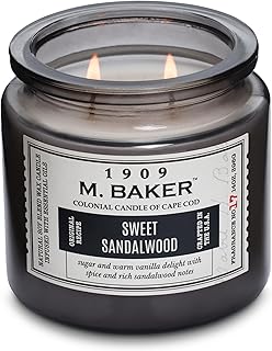 Sweet Sandalwood Scented Jar Candle | 2-Wick Natural Soy Blend Wax Candle for Home | Relaxing Aromatherapy Candle Infused with Essential Oils | M. Baker Apothecary Glass Jar Candle