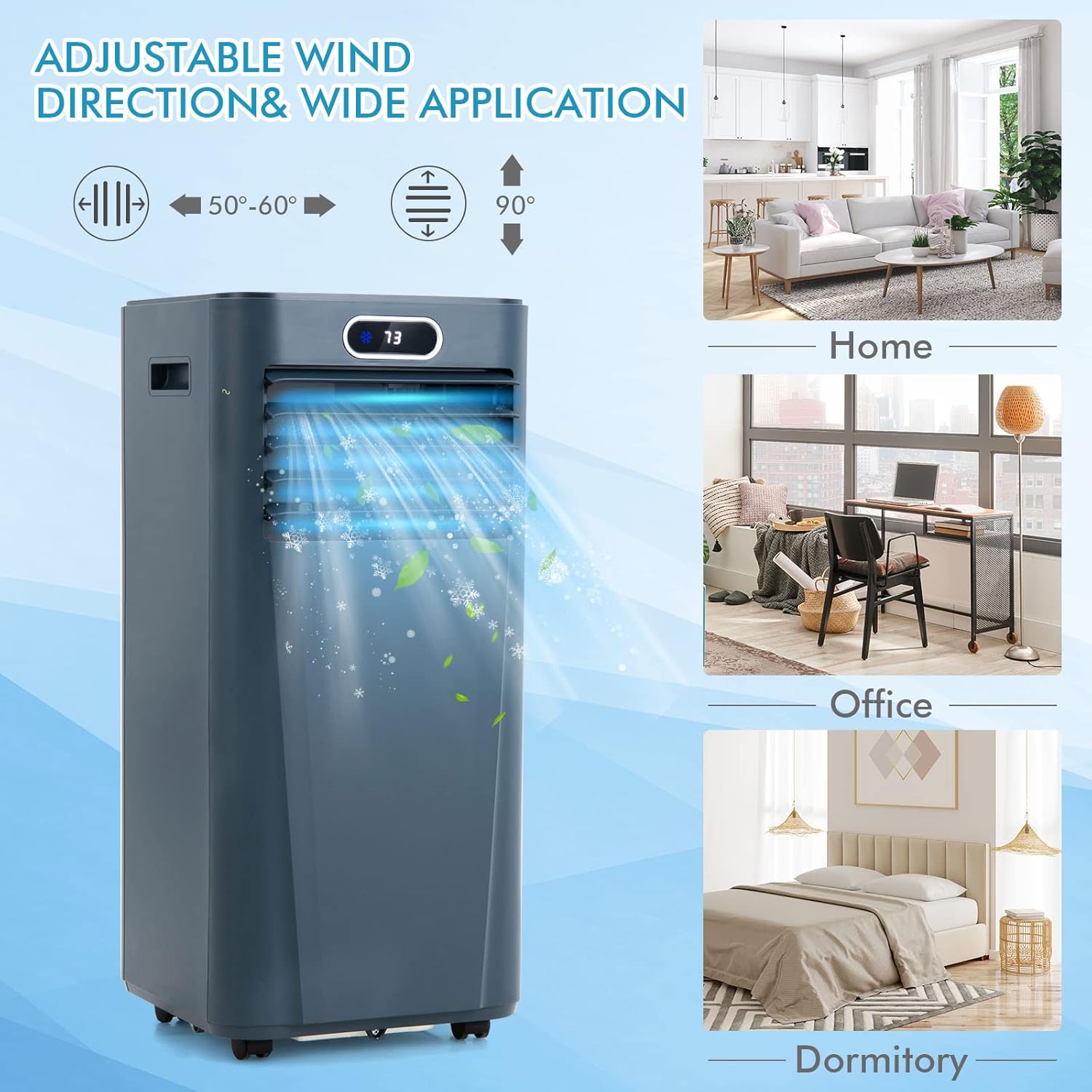PETSITE Portable Air Conditioner, 3-in-1 AC Cooling Unit Dehumidifying, Fan & Air Cooler Function, Remote Control, Window Kit Included (8000BTU, Dark Blue)