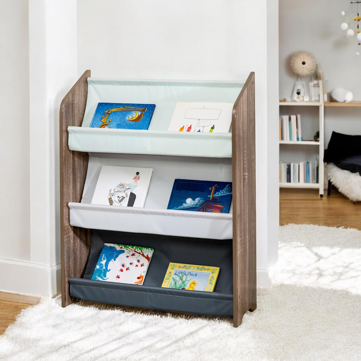 Kids Bookshelf Book Rack, Kids Book Storage, Brown, 38 in W x 30 in H x 10 in D