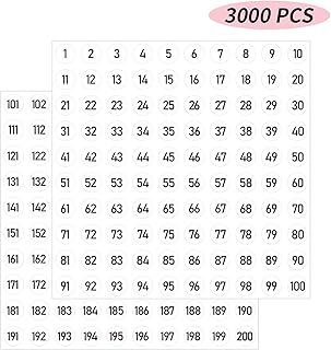 3000 PCS Number Stickers Labels, 0.4'' Consecutive Number Stickers 1-200, Vinyl Numbered Sticker, Self-Adhesive and Residue-Free, Use for Indoor and Outdoor- White