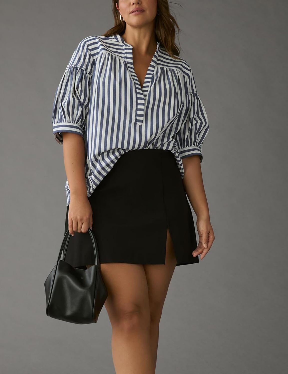 Women Puff Short Sleeve Blouse Trendy Striped V Neck Shirt Summer Business Casual Outfit Cute Babydoll Boho Loose Tops - Image 7