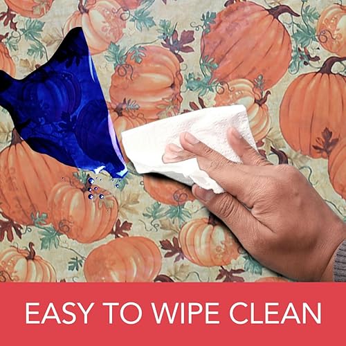 Miniatura 5 de Covers For The Home Funda ajustable de vinilo con bordes elásticos de lujo, con parte trasera de franela, patrón de calabaza, redondo pequeño, se