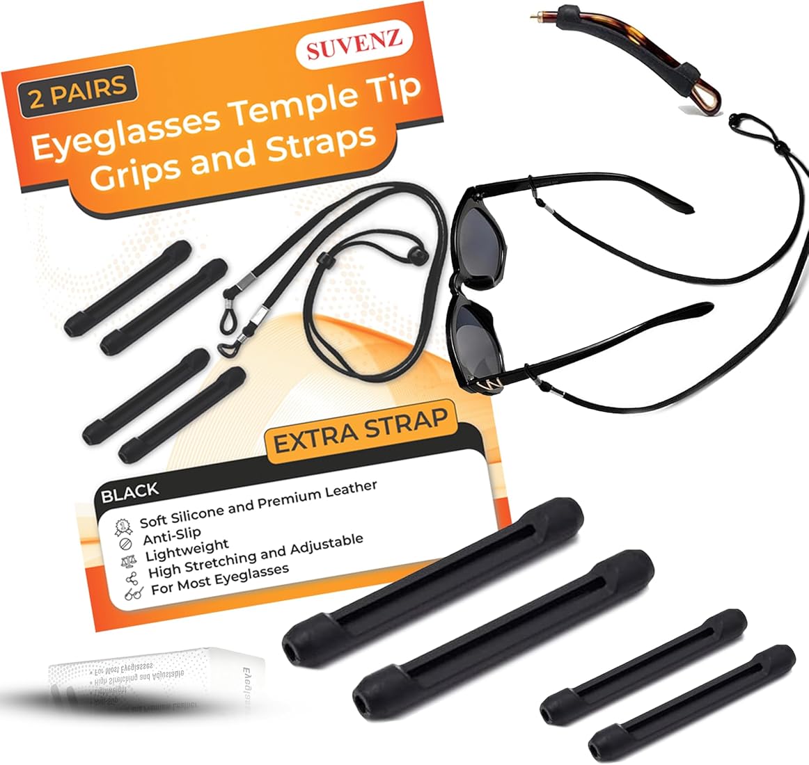 SUVENZ Eyeglasses Ear Grippers, 2 Pairs Soft Silicone Temple Tip