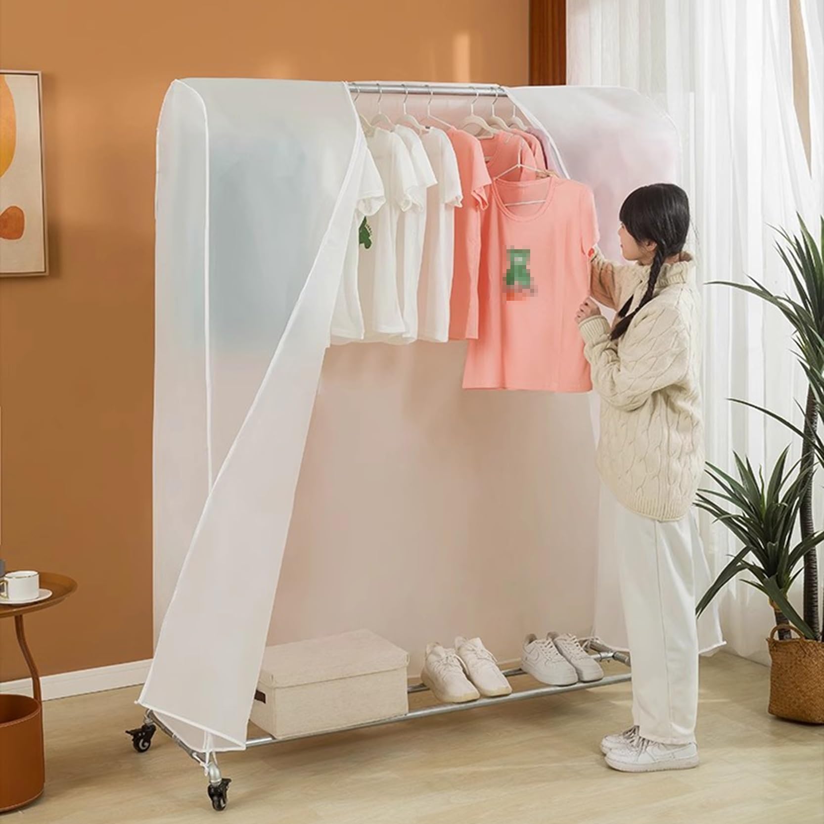 Transparente Kleiderstangenabdeckung 1,20–2 m, Kleiderständerabdeckung mit robustem Doppelreißverschluss, große, freistehende Schutzhülle für zweistöckige Kleiderständer (A, 200 cm)