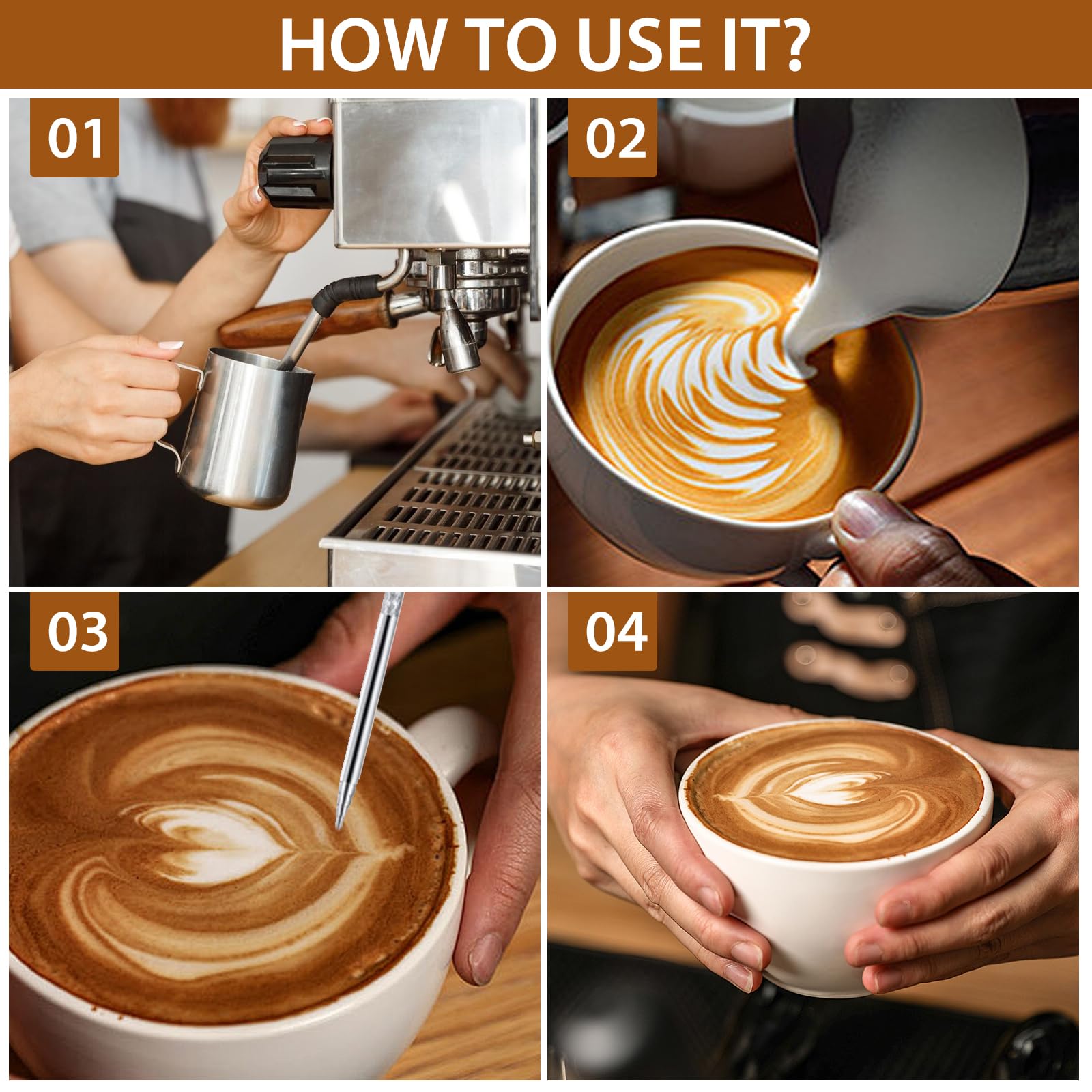 Bricco Latte Professionale Salubohu 350ml In Acciaio Inox - Con Ago Per Latte Art - Foto 14