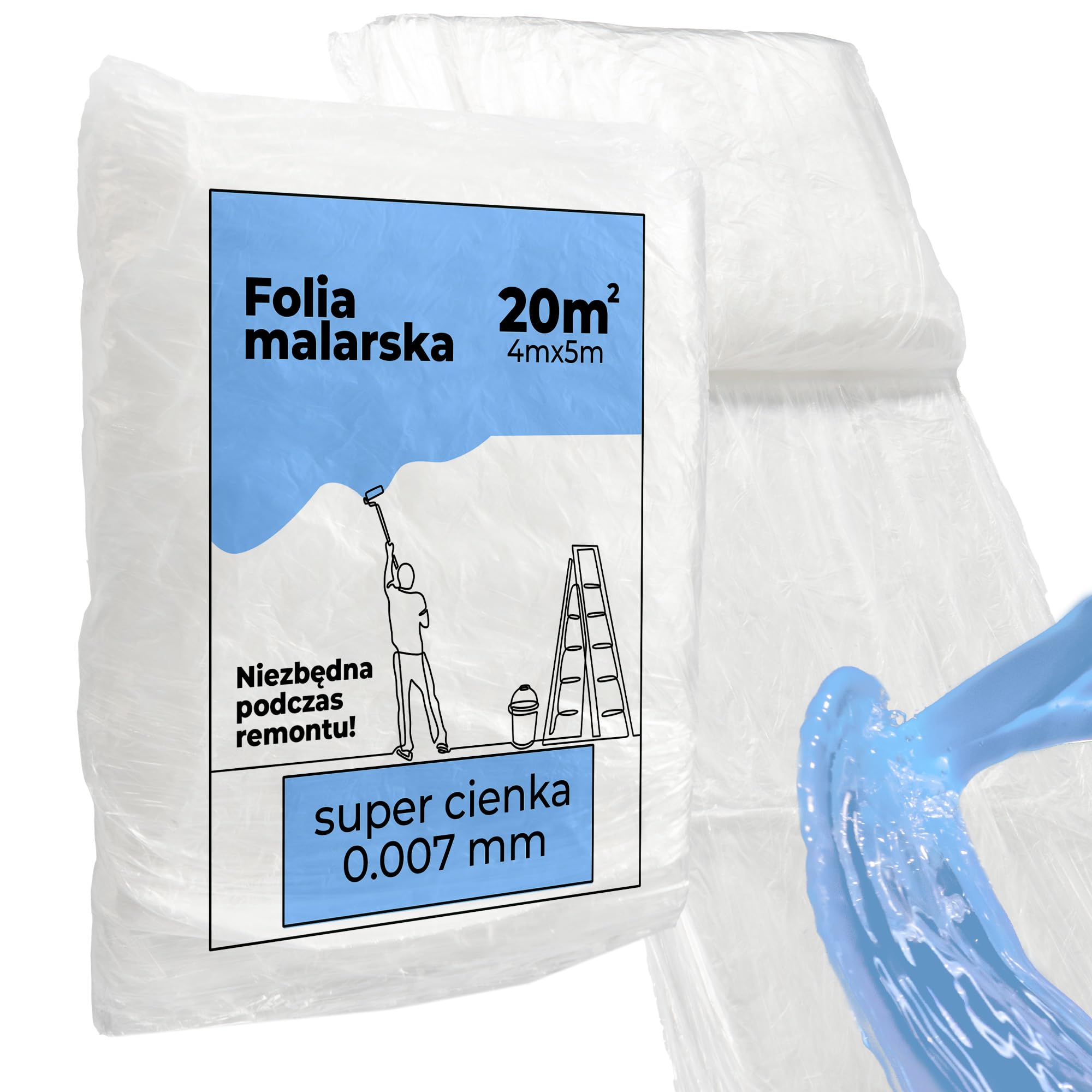 Folia Malarska SUPER Cienka 0.007mm Na Meble, Podłogi, Okna Ochronna Plandeka do Malowania 4x5m Wytrzymała Folia Osłonowa Powierzchni Podczas Malowania i Remontu Folia Ochronna Biała