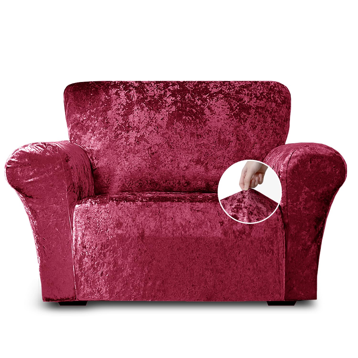 Home Republic Crushed Velvet Stretch Sofa Cover - Luxury Soft Polyester Sofa Cover with Straps for Snug Fit - Stylish Removable Stretch Cover Ideal for Living Room and Pets (Wine, 85x240)