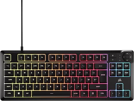 Corsair K55 CORE TKL RGB Gaming Keyboard   Tenkeyless, 8-Zone RGB, Quiet Membrane Keys, Spill Resistant, Media Keys, 1000Hz Polling   UK Layout   Black
