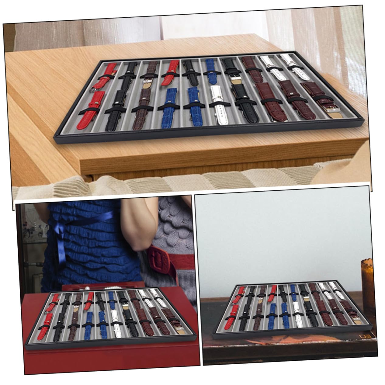 SOIMISS Bandeja de Almacenamiento para Relojes y Pulseras 2 Piezas en Mdf y Cuero Diseño Rectangular para Uso en Casa Protección contra Abrasiones
