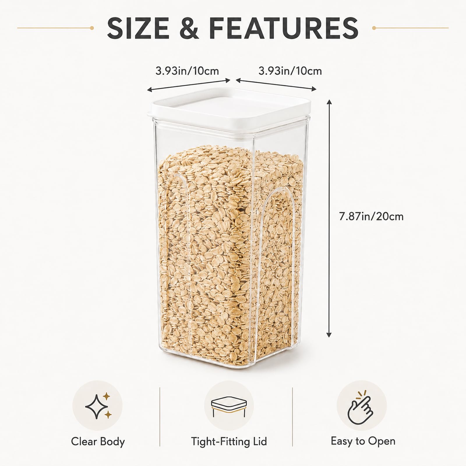 Barattolo Alimentare in Plastica con Coperchio (1500ml), Contenitore Ermetico per Alimenti, per Conservare Cereali, Farina, Chicchi di Caffè e Pasta