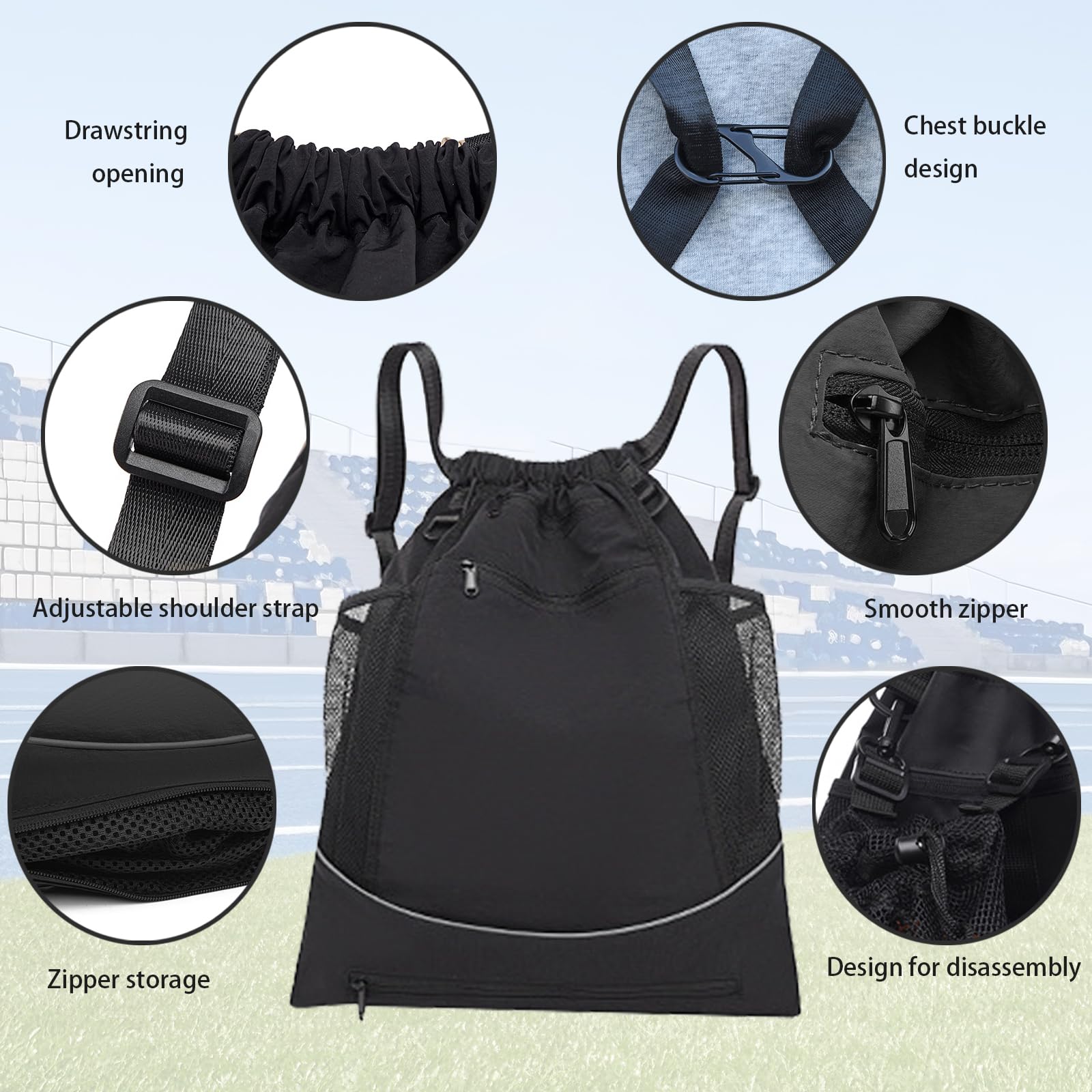 Mochila Deporte Niño, Mochila Deportiva Con Cordón Para Baloncesto, Mochilas De Fútbol Red Portátil De Pelota, para Pelotas Baloncesto, Fútbol, Voleibol
