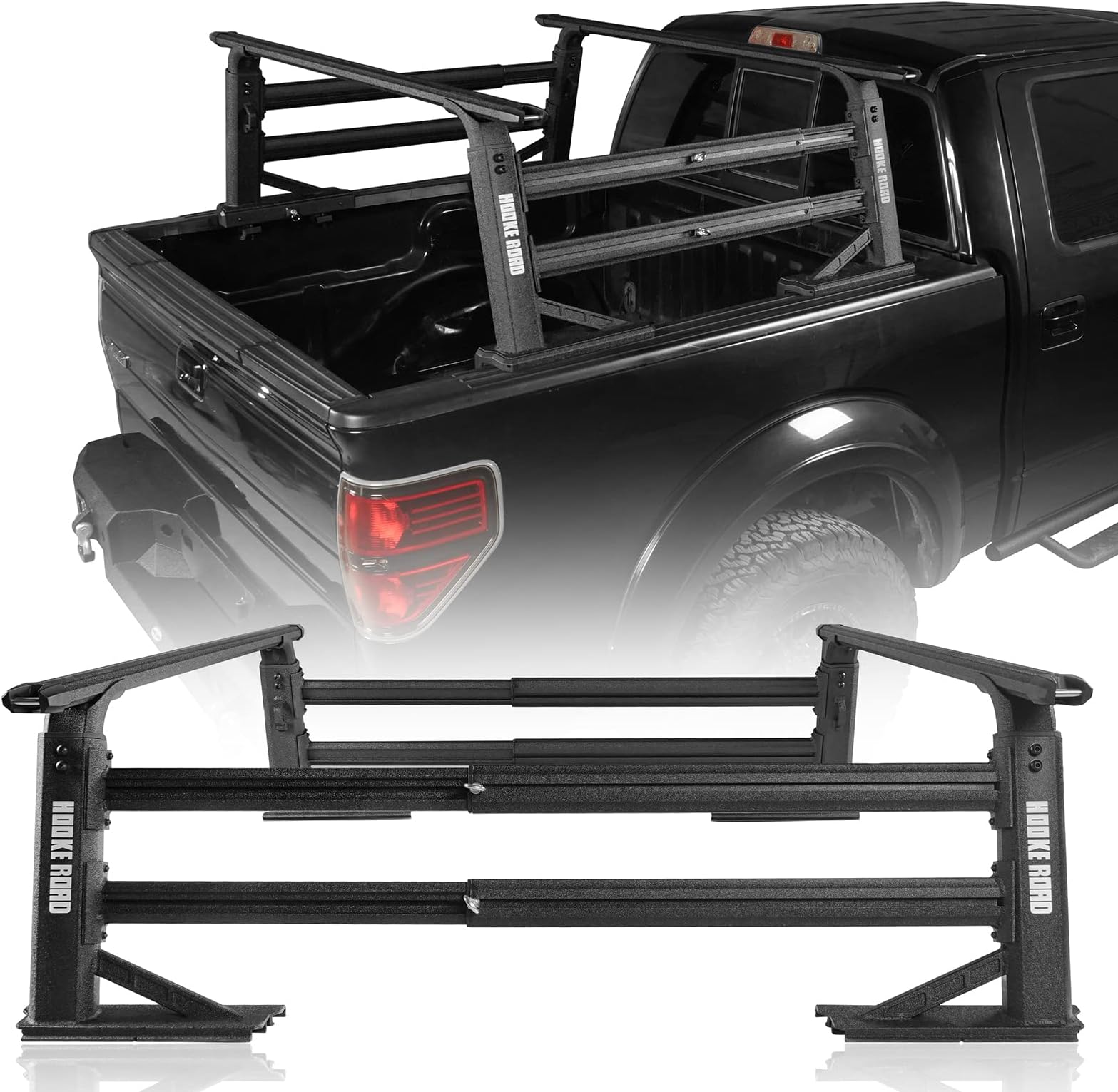 Hooke Road Universal Overland HD Truck Bed Rack Aluminum Ladder Rack for Most Common Pickup Truck, Rooftop Tent Carrier Cargo Storage Luggage Organizer