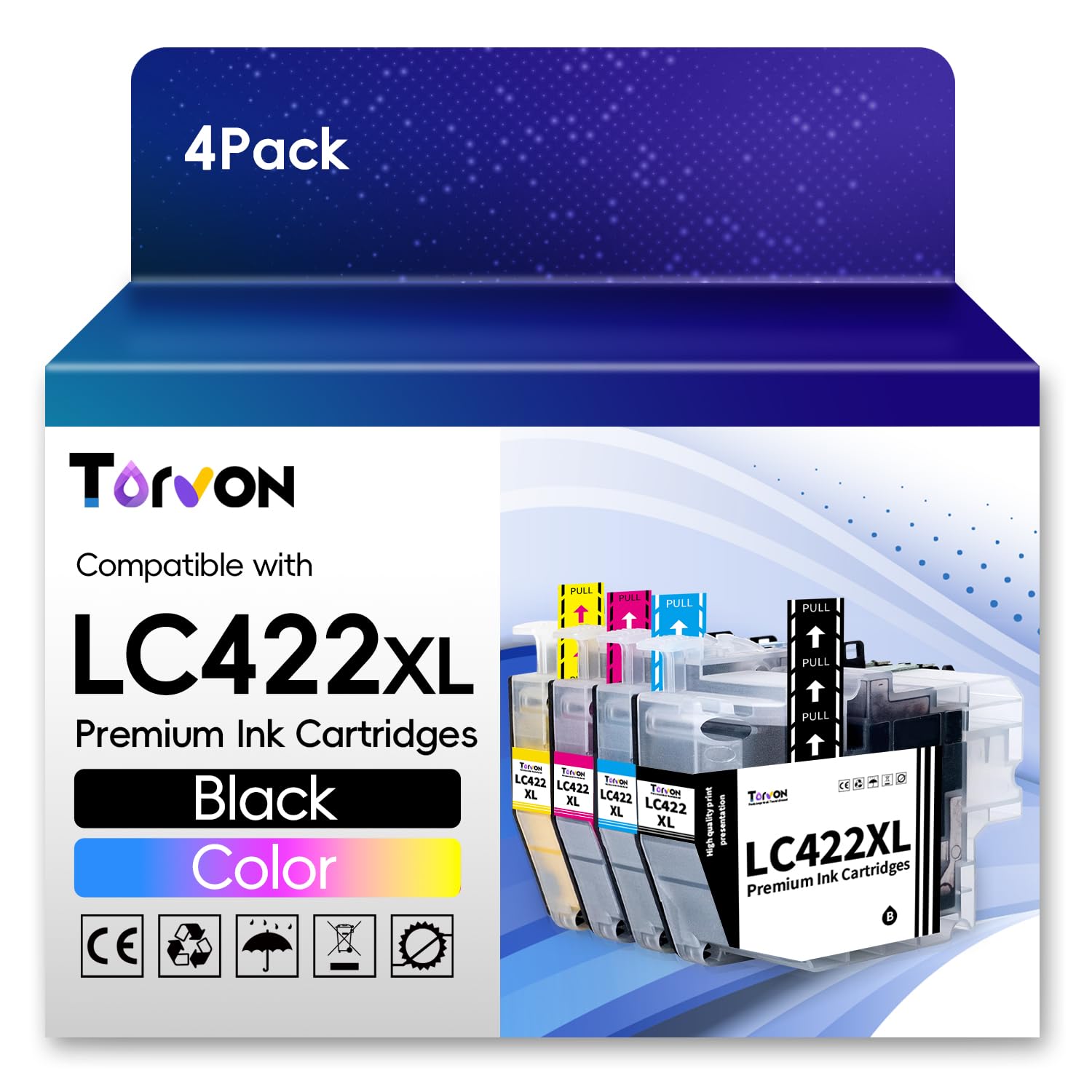 Torvon LC422XL Patronen Kompatibel für Brother LC422XL LC422 Tintenpatronen Value Pack LC422 XL LC-422XLVAL für Brother MFC-J5340DW MFC-J5345DW MFC-J5740DW MFC-J6540DW MFC-J6940DW (4er-Pack)