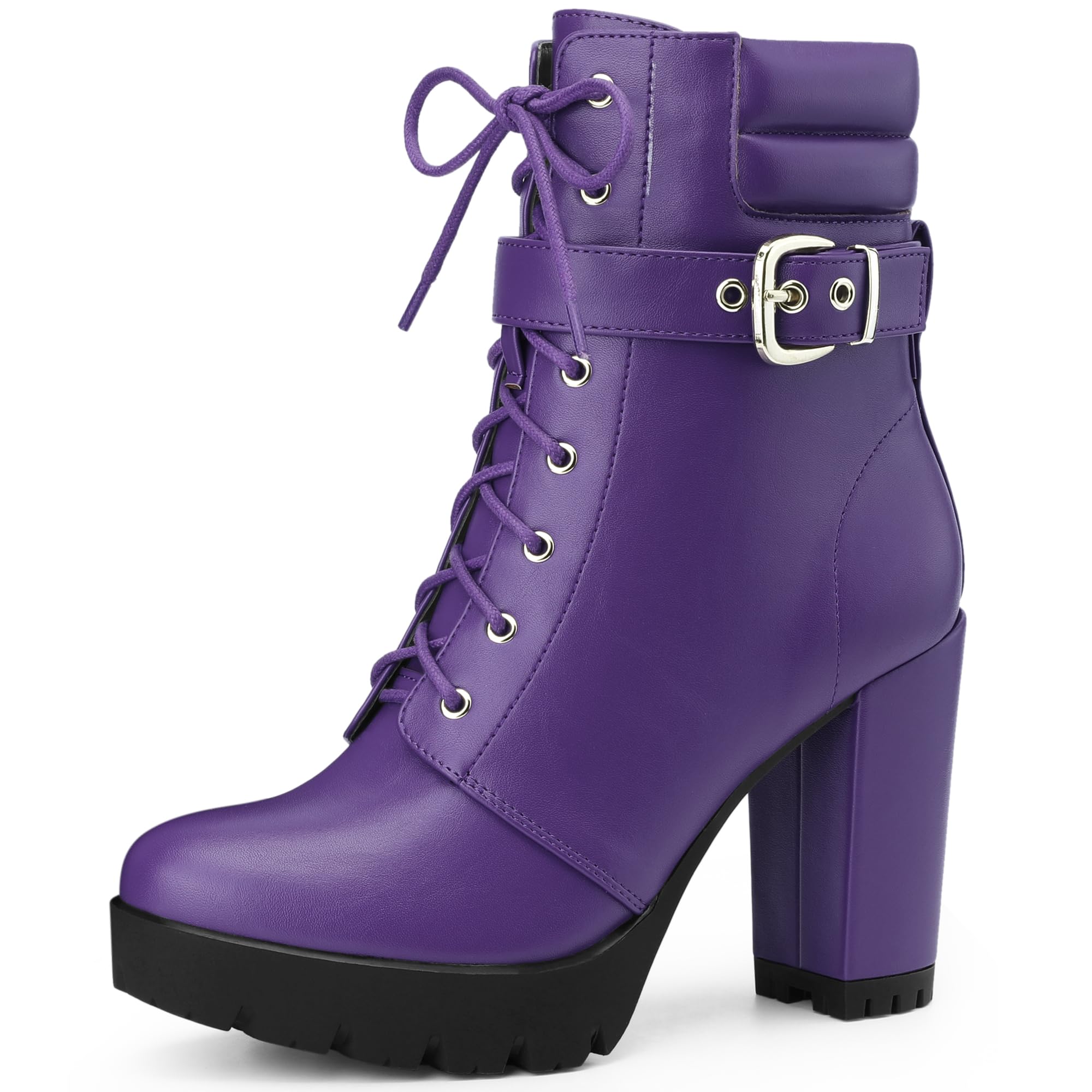 Perphy Platform Lace Up Chunky Heel Buckle Ankle Combat Boots for Women