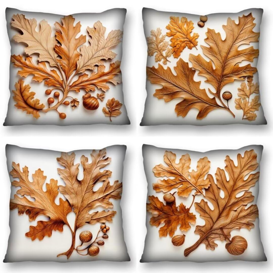 Juego de 4 Fundas de Cojines 70x70 cm Cojines otoño Hojas Funda Cojin Cuadrados de Lino Fundas Cojines Sofá Cojines Decorativos para Salón Sofá Dormitorio Coche Jardín Silla Decoración del Hogar