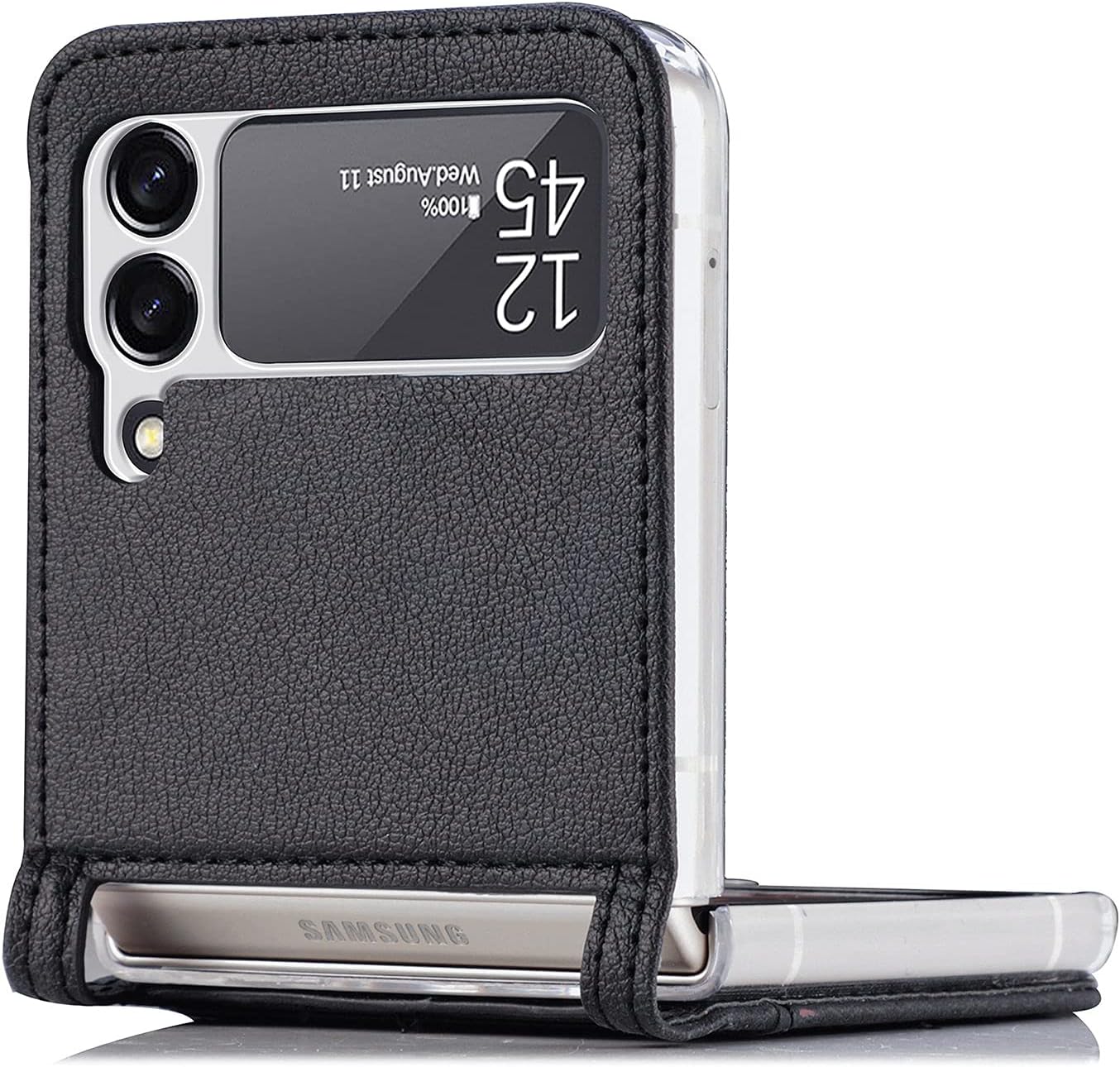 Galaxy Z Flip 3 5G Case,Samsung Z Flip 3 Luxury PU Leather Wallet Protective Phone Case with Card Slots Pocket Cover Case for Samsung Galaxy Z Flip 3 5G Black